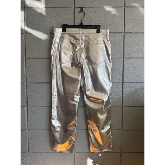 NWT Women's Gap High Rise Vegan Leather Cheeky Straight Pants in Metallic Silver - Picture 4 of 5